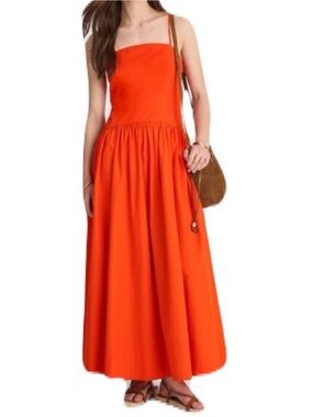 Madewell Women’s 14 Vibrant Orange Cotton Open Back Poplin Maxi Dress Summer